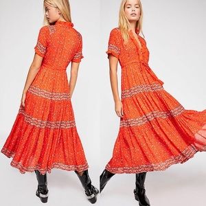 Free People Rare Feelings Red Floral Maxi Dress